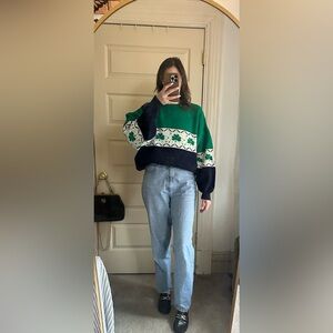 Vintage Shamrock Sweater 1980s Green Four Leaf Clover